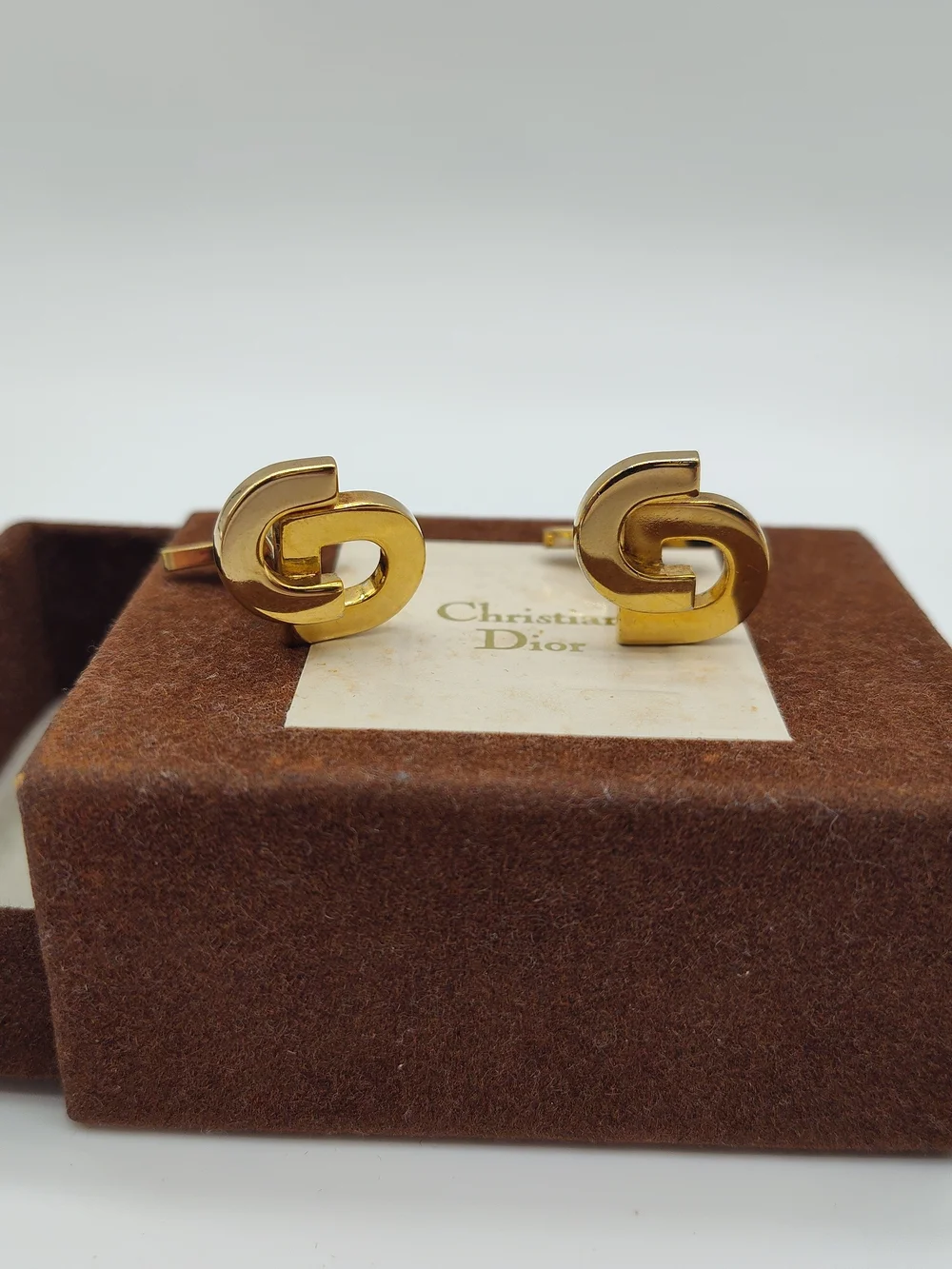 Vintage CHRISTIAN DIOR CD Gold Tone Cufflinks Original Box Excellent Condition